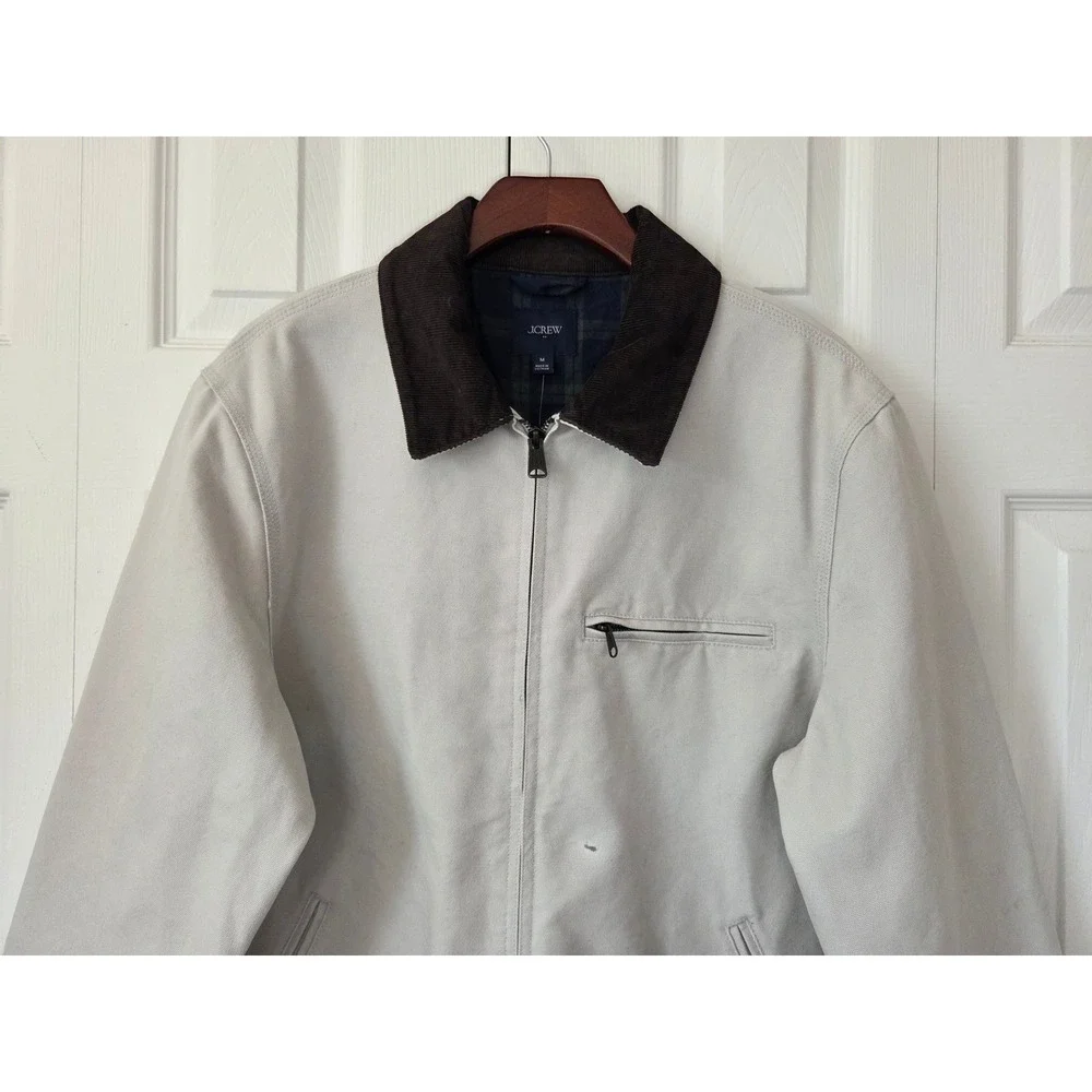 J. Crew Canvas Work Jacket Corduroy Collar Mens M Stone NWD $280‎ CM498